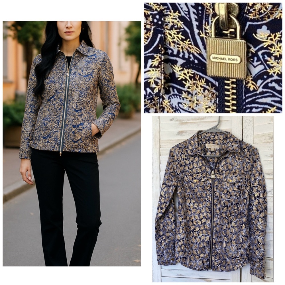 Michael Kors‎ Bandana Print Shirt Gold Zip Up Lightweight Jacket